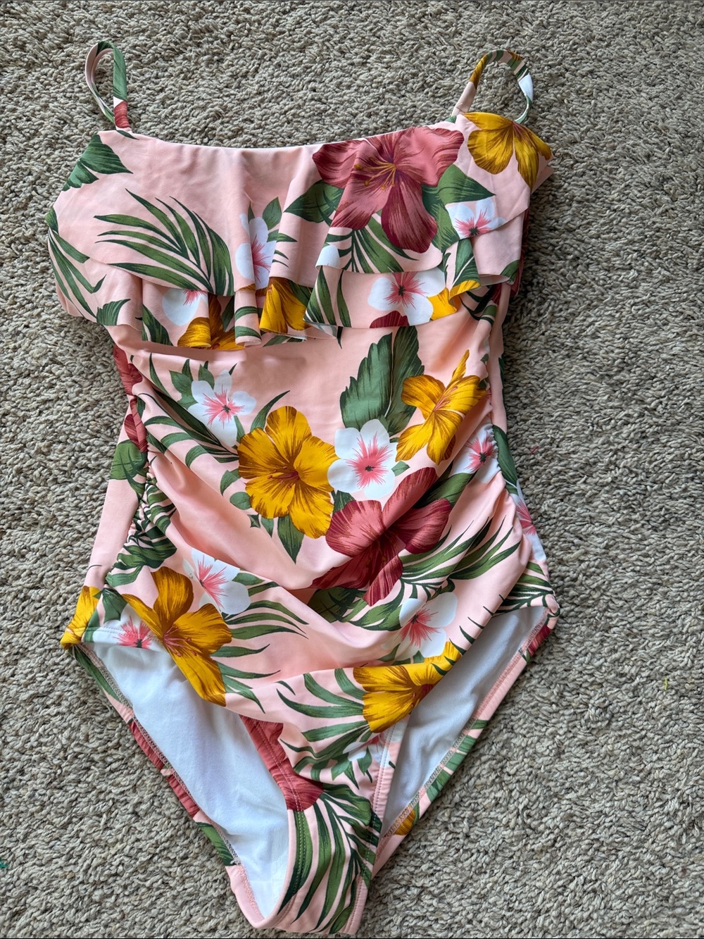 Kona Sol Pink Tropical Floral One-Piece Swimsuit NWOT